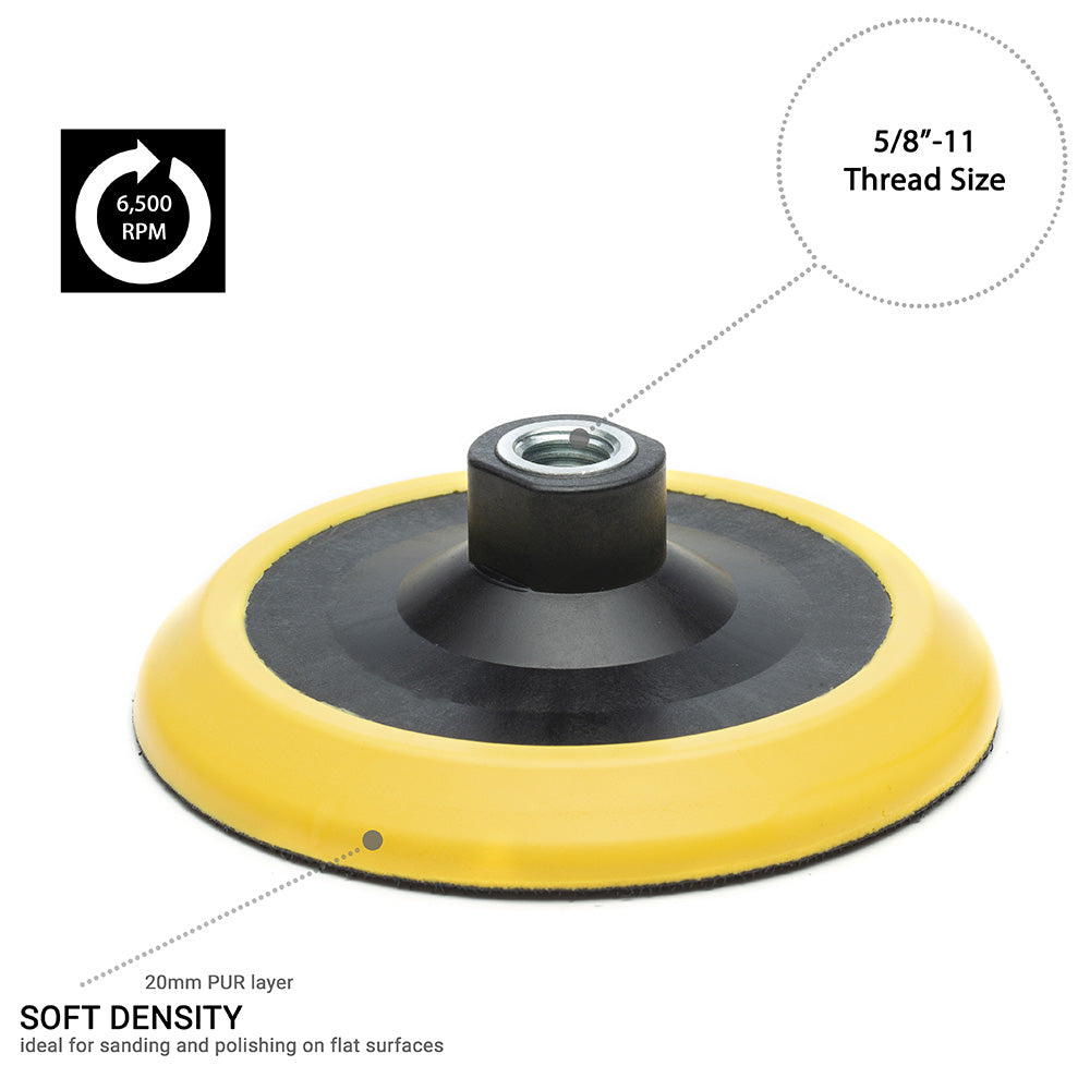125mm ( 5") Rotary backing pad PSA - 5/8"-11 - Yellow Rubber Soft