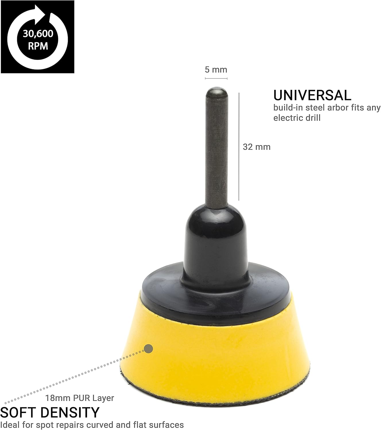 50mm ( 2") Spindle Pad Hook and Loop - Yellow Foam Soft