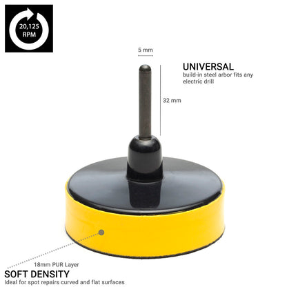 75mm ( 3") Spindle Pad Hook and Loop - Yellow Foam Soft
