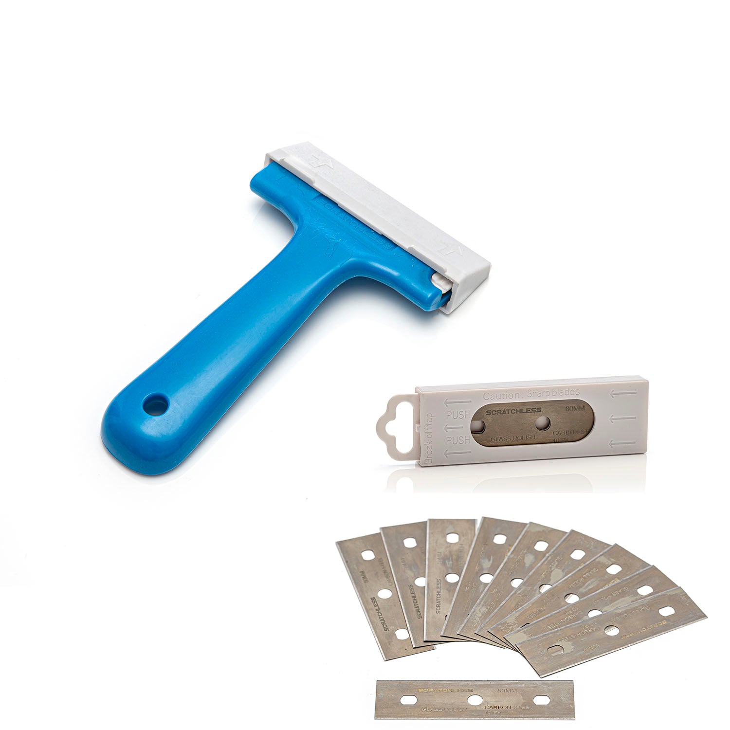 SCRATCHLESS Scraper for Glass with 10 x carbon steel blade