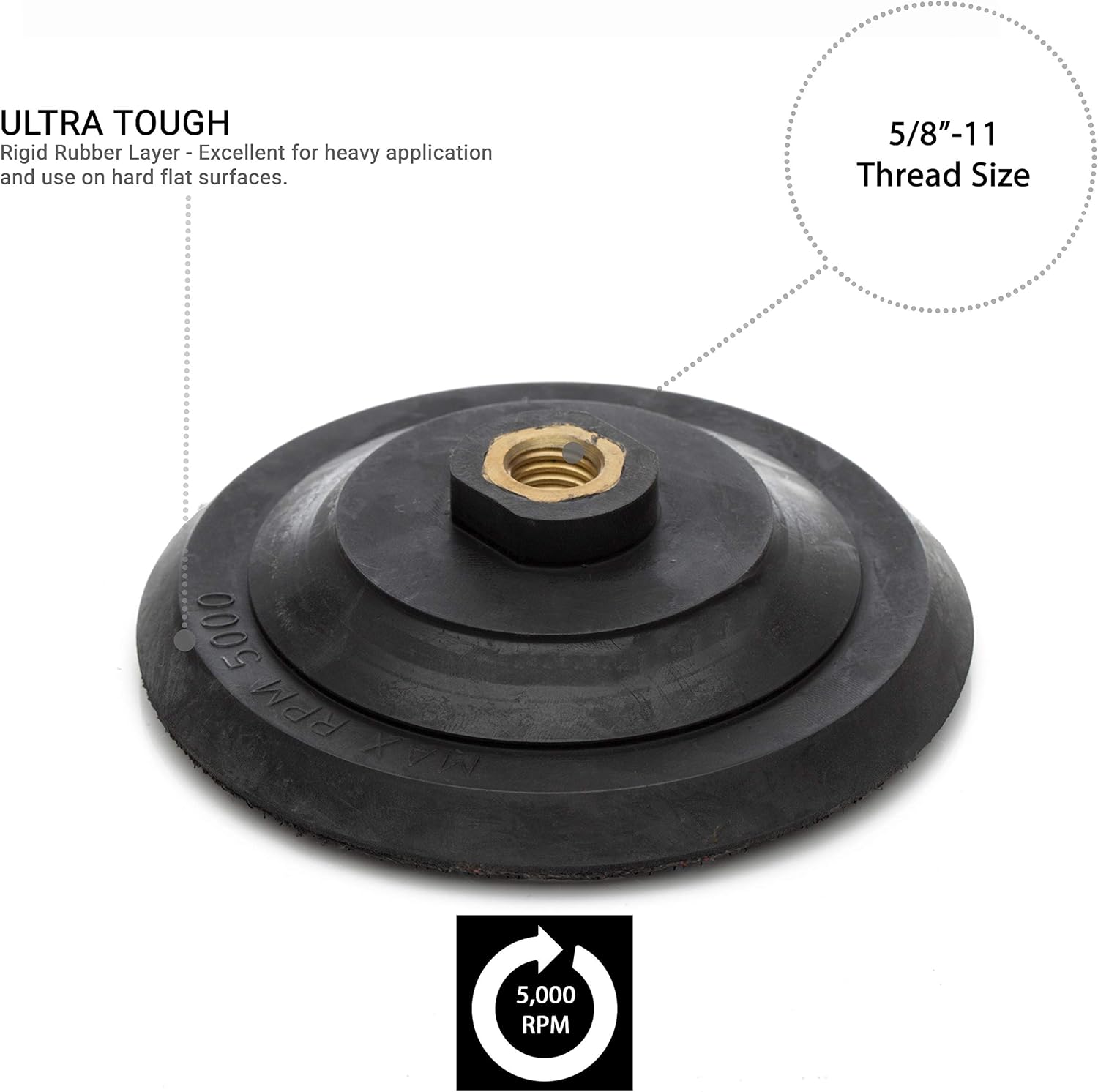 5/8"-11 Rigid Hook and Loop Backing Pad / 5" 125mm - Water Feed