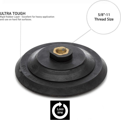 5/8"-11 Rigid Hook and Loop Backing Pad / 5" 125mm - Water Feed