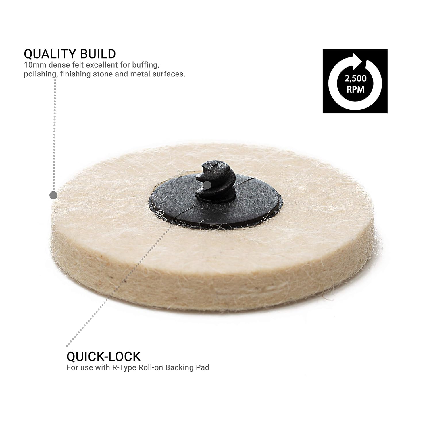 Quick-Lock Felt Buffing Pad / 2" (50 mm) - 3 pk Felt Pads